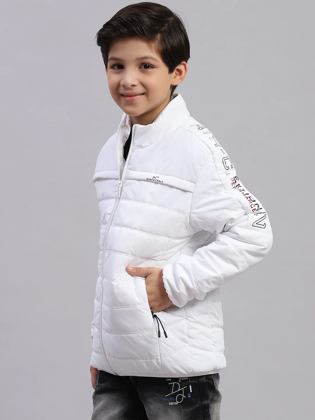 Boys White Solid Stand Collar Full Sleeve Boys Jacket - Image 5