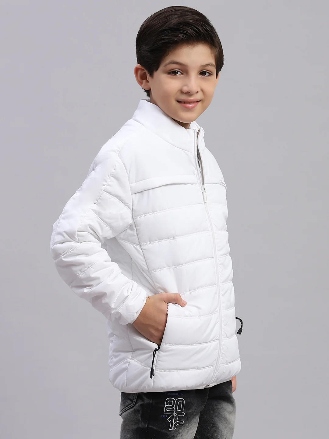 Boys White Solid Stand Collar Full Sleeve Boys Jacket - Image 6