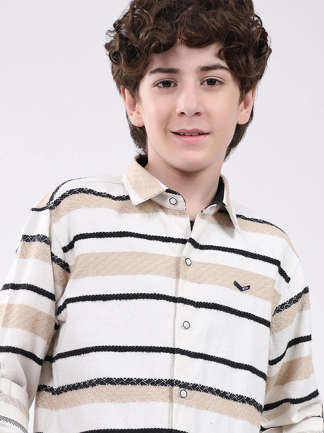 Boys White Stripe Collar Full Sleeve Shirt - Image 7