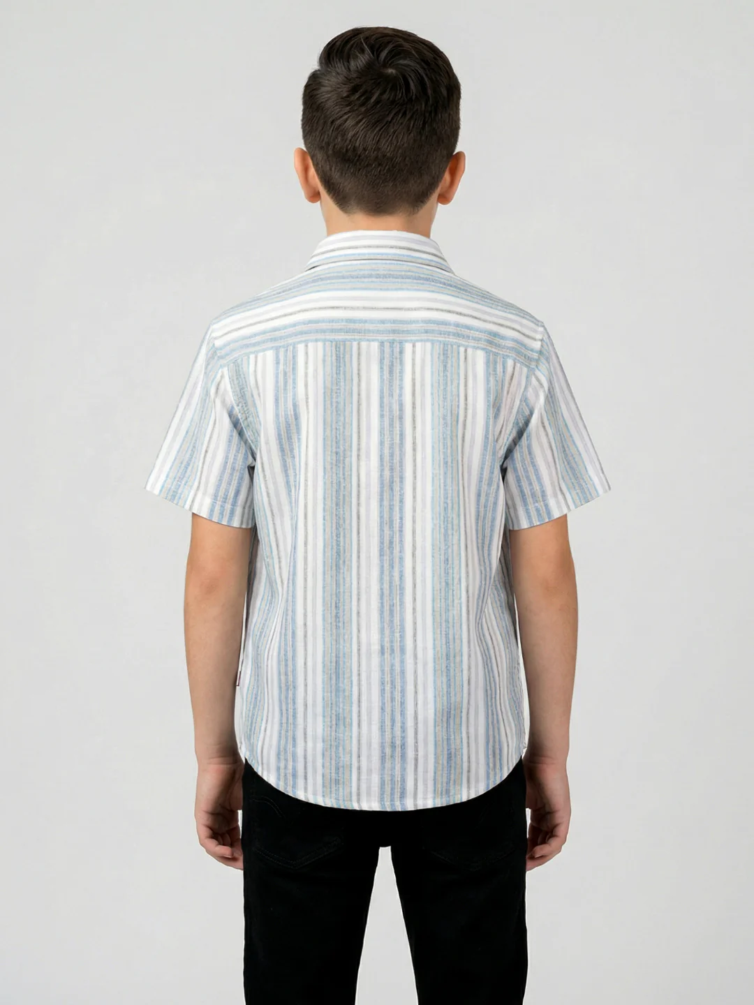 Boys White Stripe Collar Half Sleeve Shirt - Image 4