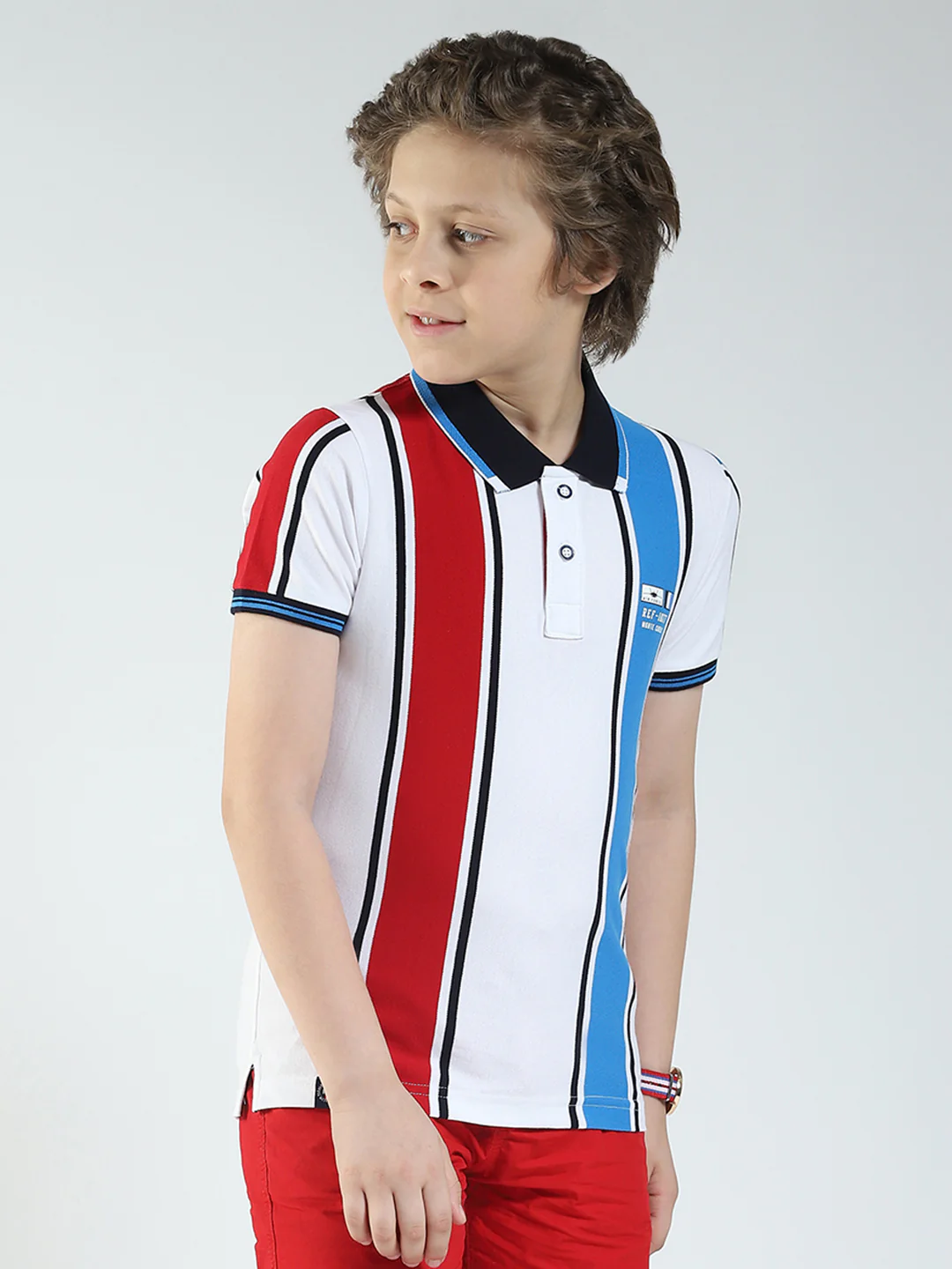 Boys White Stripe Collar Half Sleeve T-Shirt - Image 4