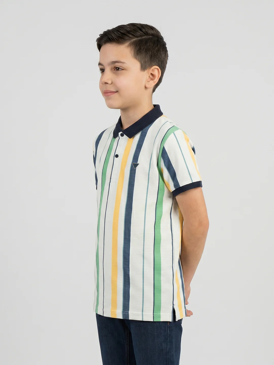Boys White Stripe Collar Half Sleeve T-Shirt - Image 3