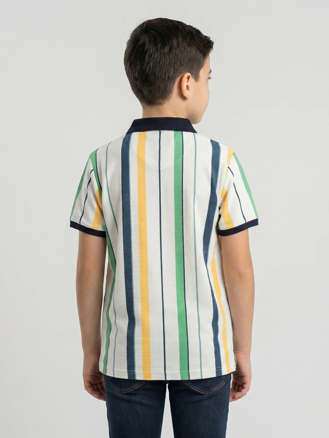 Boys White Stripe Collar Half Sleeve T-Shirt - Image 4