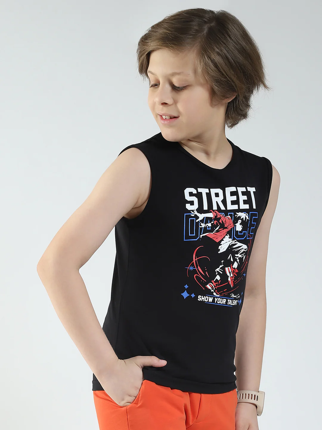 Boys Yellow & Black Printed Round Neck Sleeveless T-Shirt (Pack of 2) - Image 5