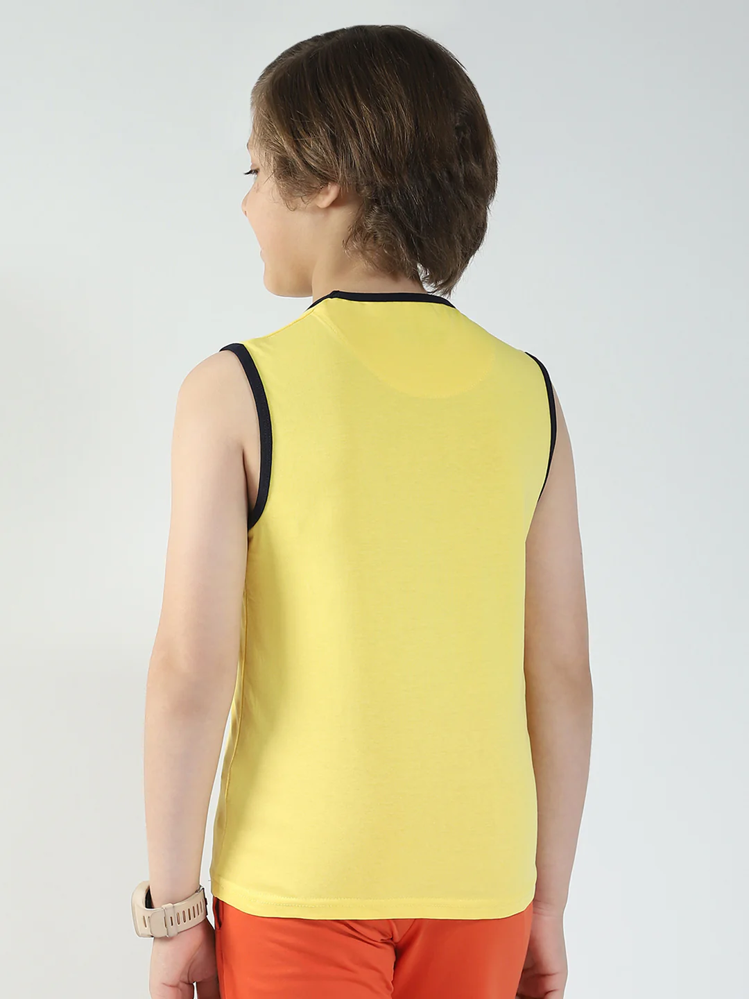 Boys Yellow & Black Printed Round Neck Sleeveless T-Shirt (Pack of 2) - Image 9