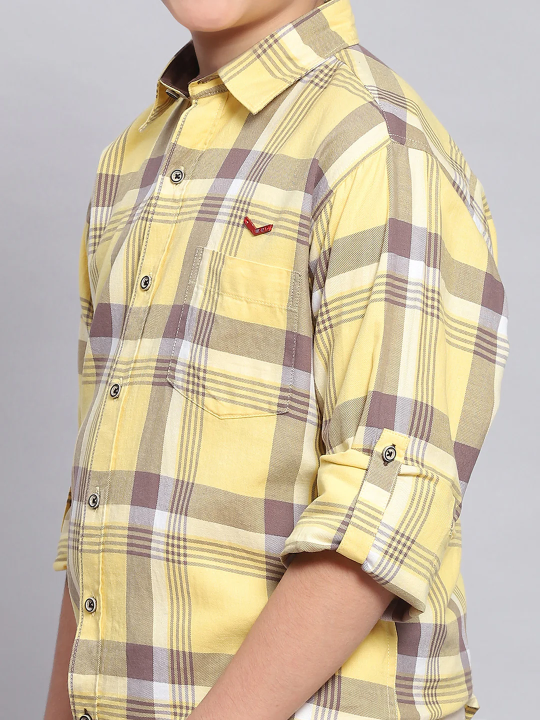 Boys Yellow Check Spread Collar Full Sleeve Shirts - Image 6