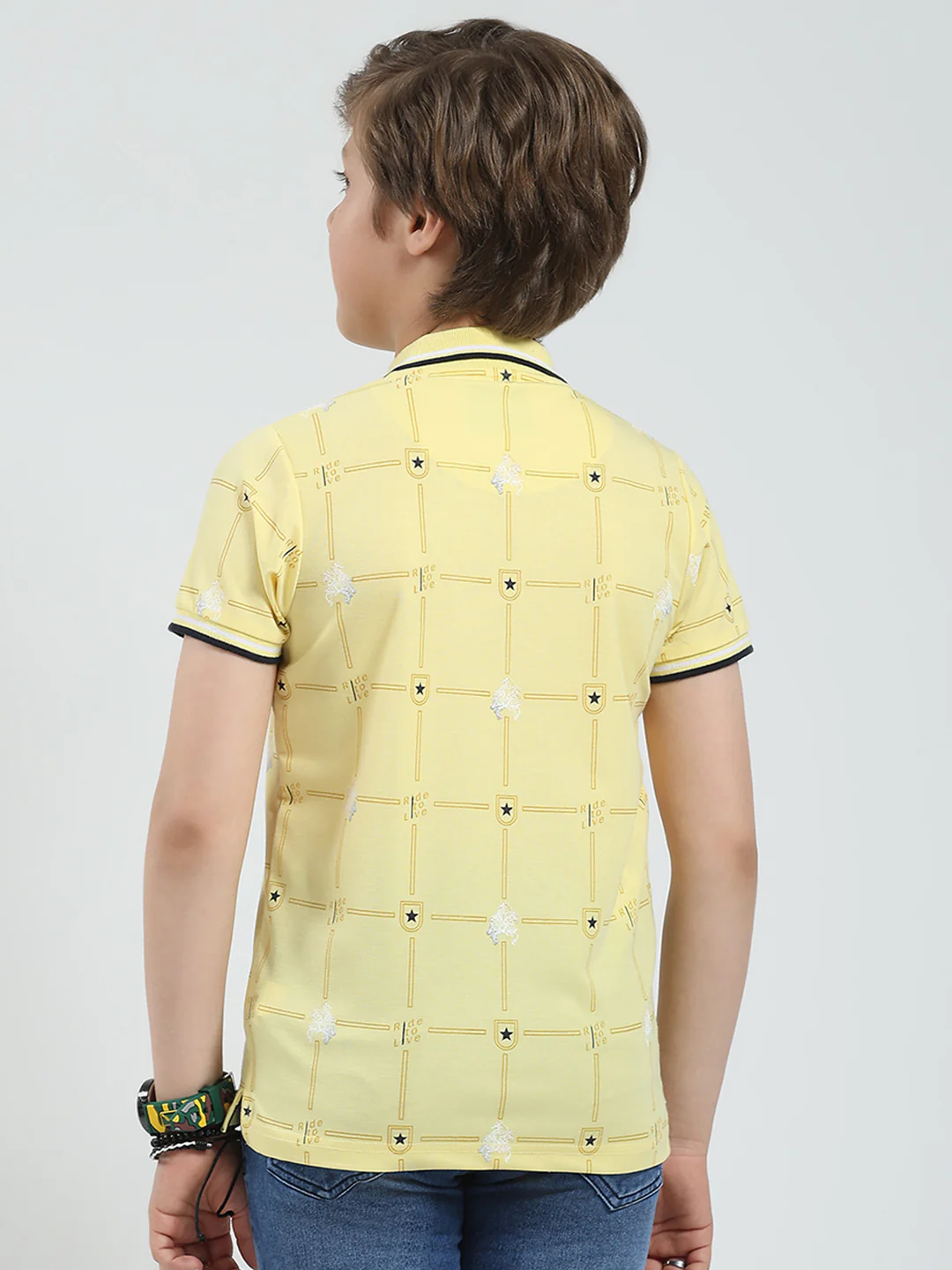 Boys Yellow Printed Collar Half Sleeve T-Shirt - Image 5