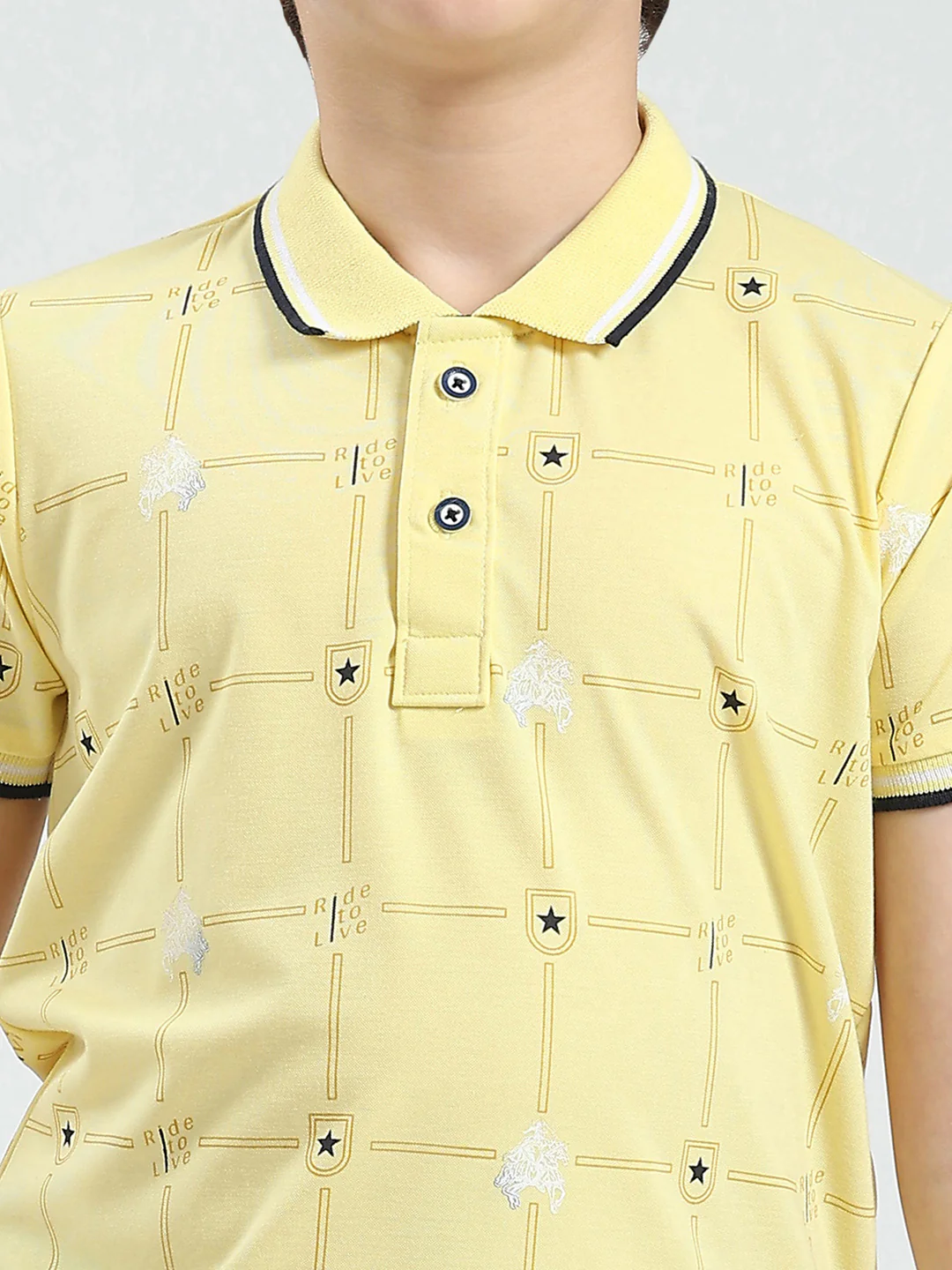 Boys Yellow Printed Collar Half Sleeve T-Shirt - Image 6