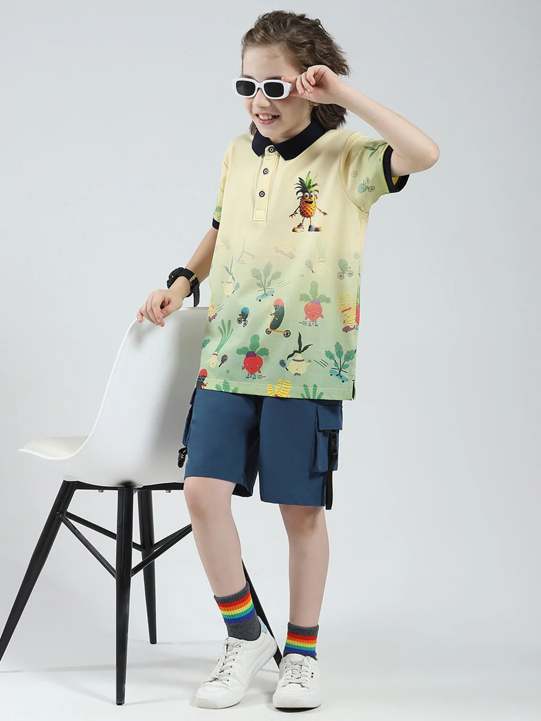 Boys Yellow Printed Collar Half Sleeve T-Shirt - Image 2