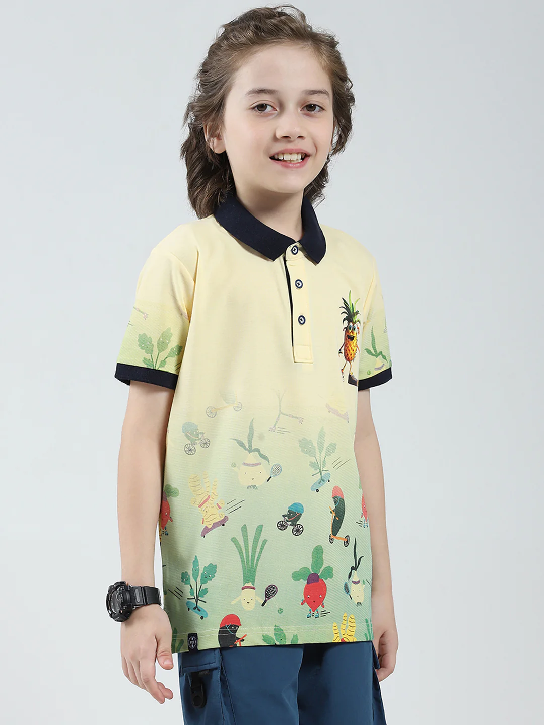 Boys Yellow Printed Collar Half Sleeve T-Shirt - Image 4