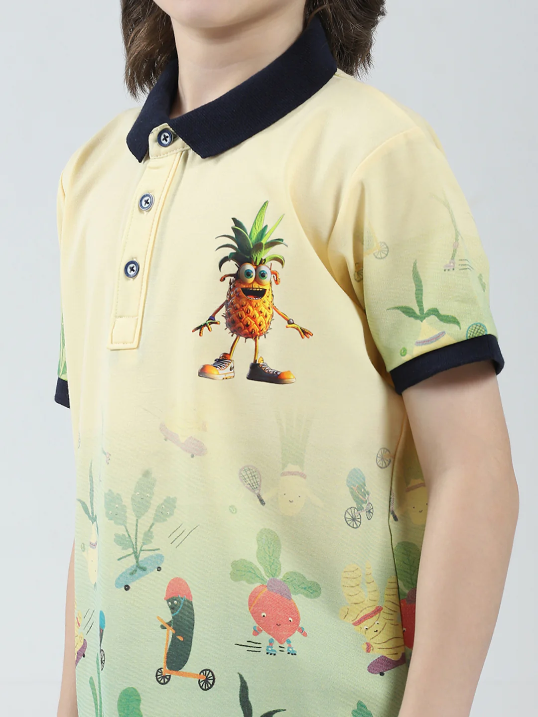 Boys Yellow Printed Collar Half Sleeve T-Shirt - Image 6