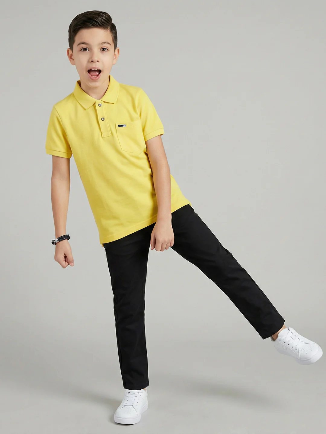 Boys Yellow Printed Collar Half Sleeve T-Shirt - Image 5