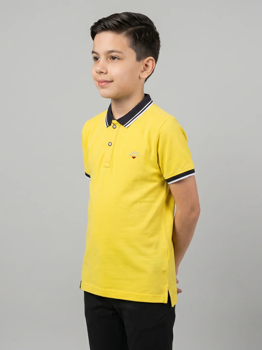 Boys Yellow Printed Collar Half Sleeve T-Shirt - Image 3