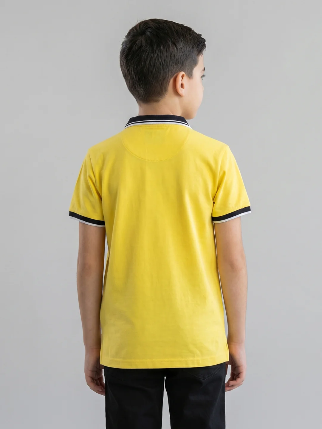 Boys Yellow Printed Collar Half Sleeve T-Shirt - Image 4