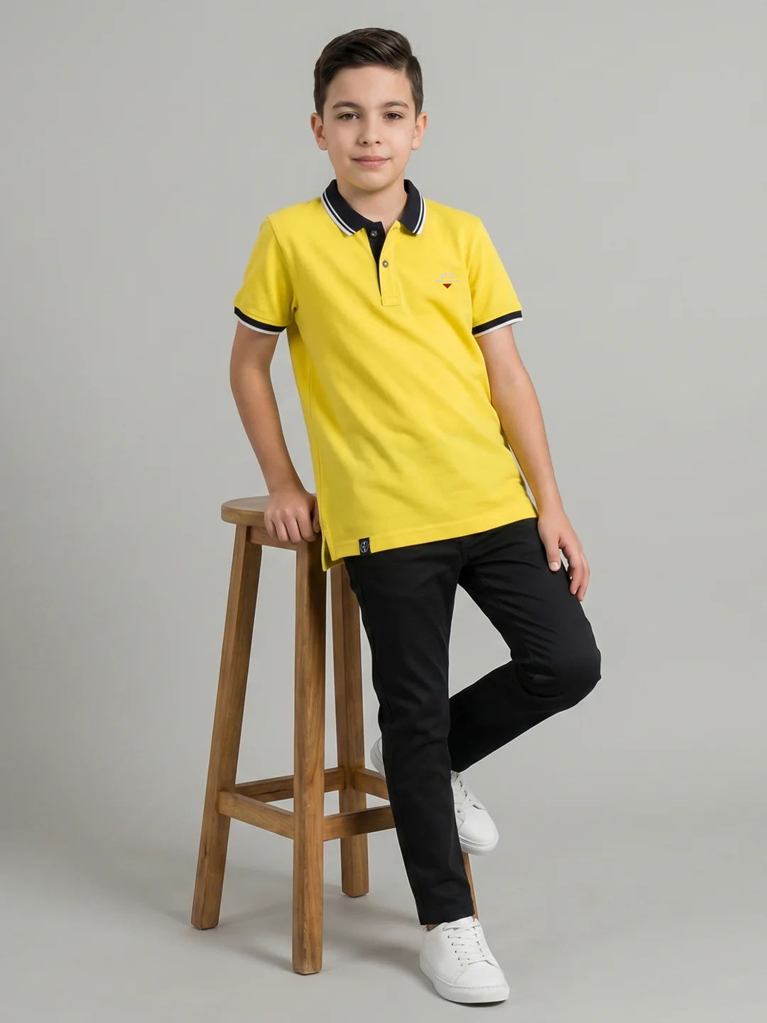 Boys Yellow Printed Collar Half Sleeve T-Shirt - Image 5