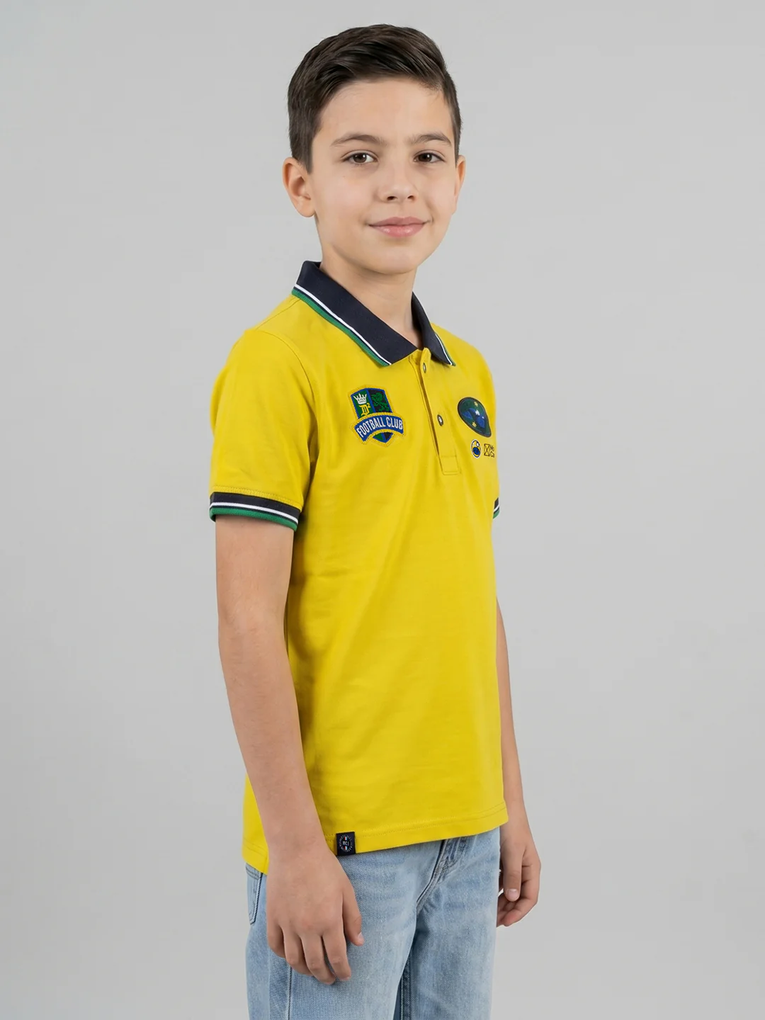 Boys Yellow Printed Collar Half Sleeve T-Shirt - Image 2