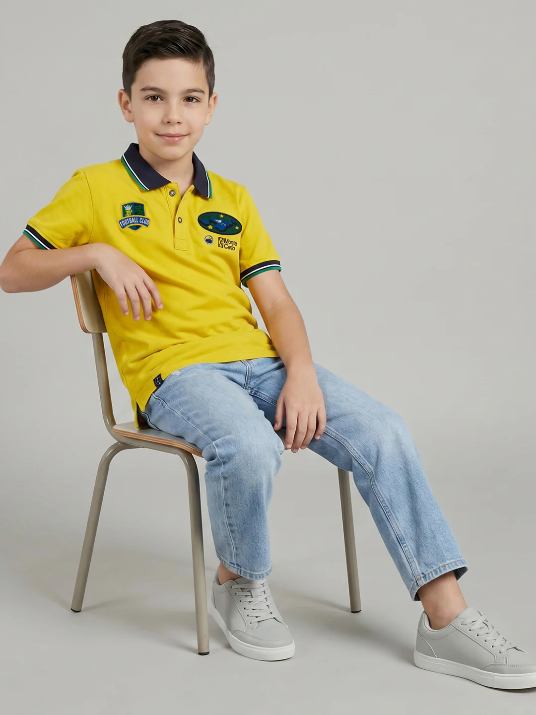 Boys Yellow Printed Collar Half Sleeve T-Shirt - Image 5