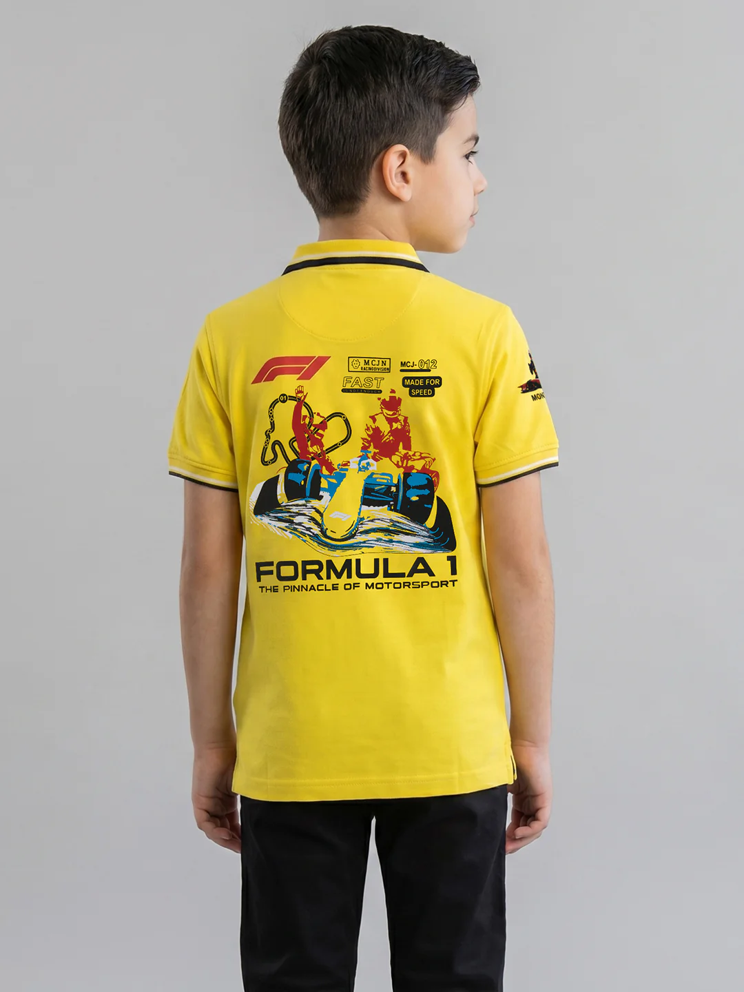 Boys Yellow Printed Collar Half Sleeve T-Shirt - Image 3