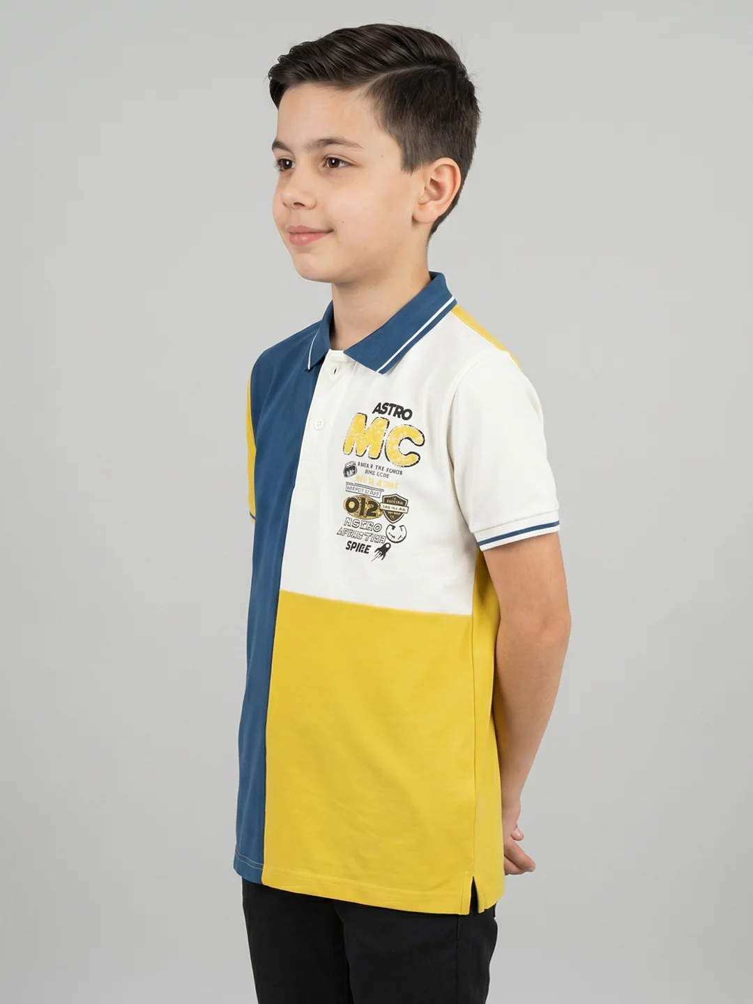 Boys Yellow Printed Collar Half Sleeve T-Shirt - Image 3