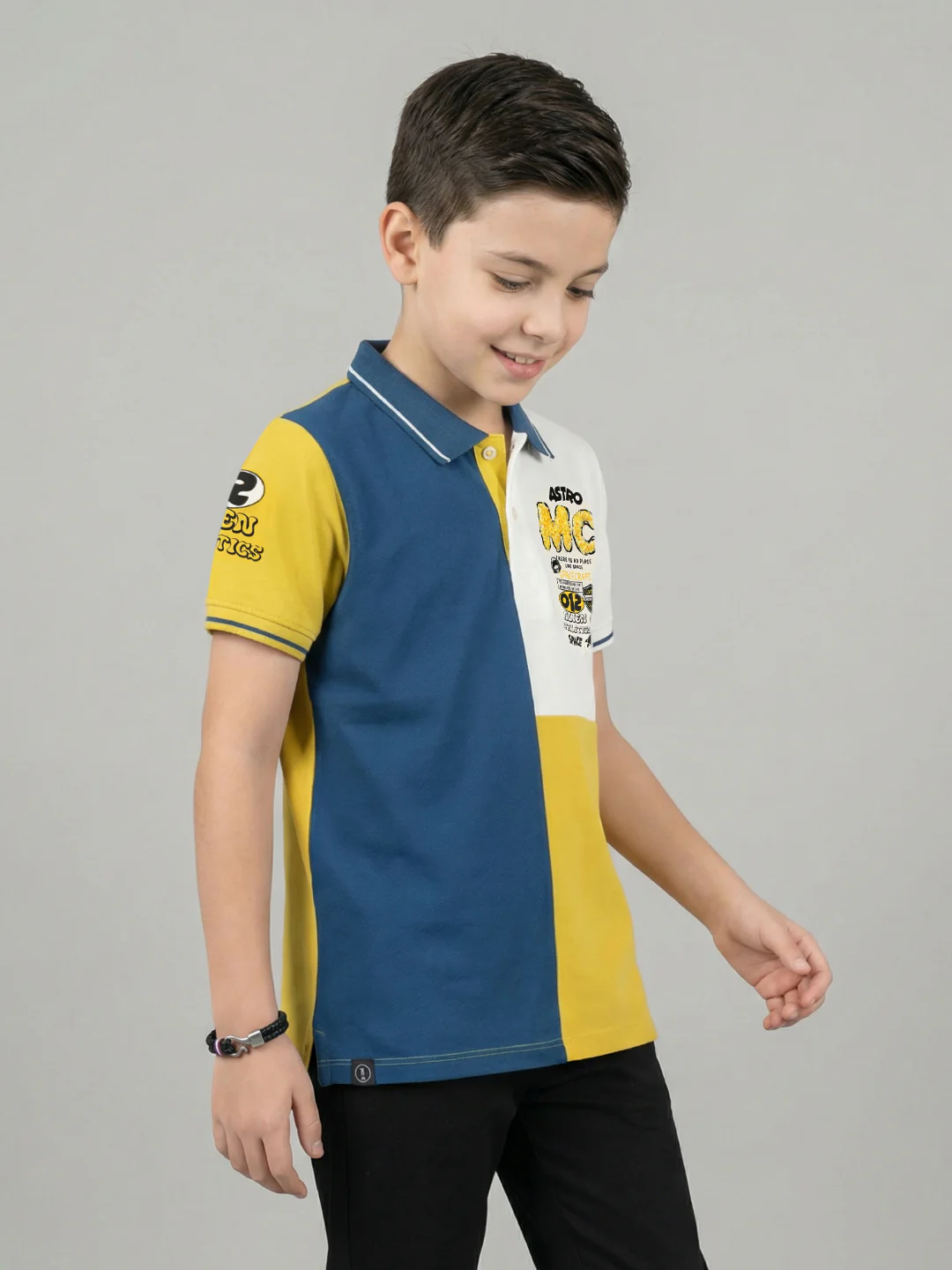 Boys Yellow Printed Collar Half Sleeve T-Shirt - Image 4