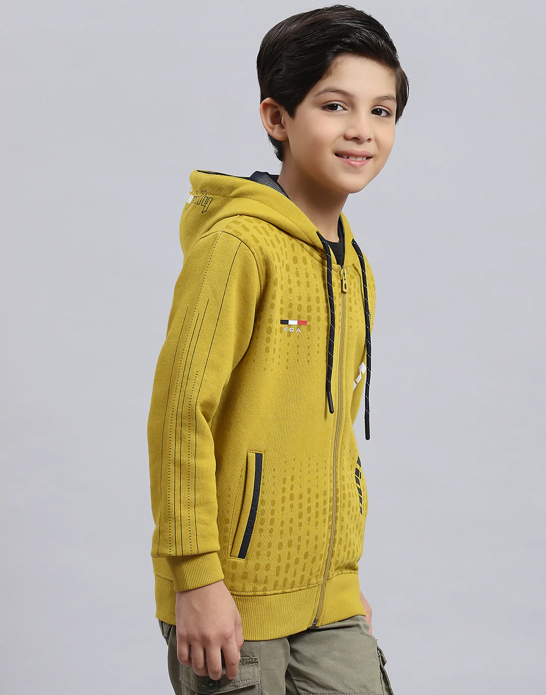 Boys Yellow Printed Hooded Full Sleeve Sweatshirt - Image 4