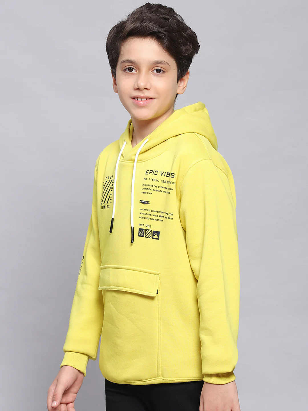 Boys Yellow Printed Hooded Full Sleeve Sweatshirt - Image 3