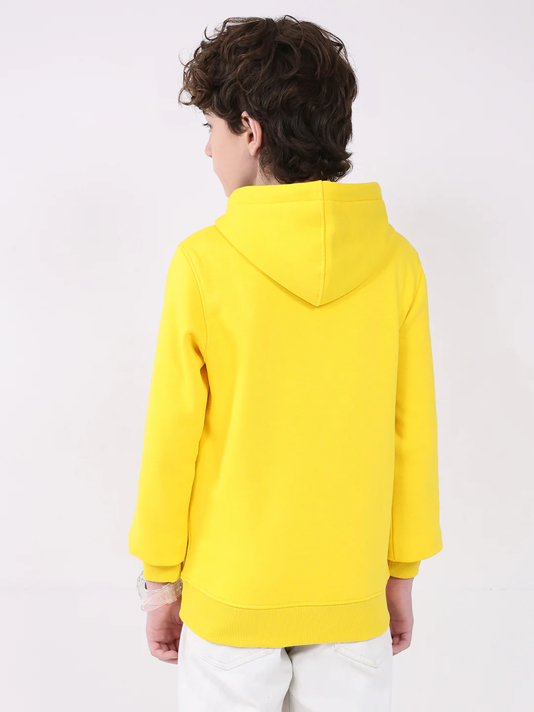 Boys Yellow Printed Hooded Full Sleeve Sweatshirt - Image 5