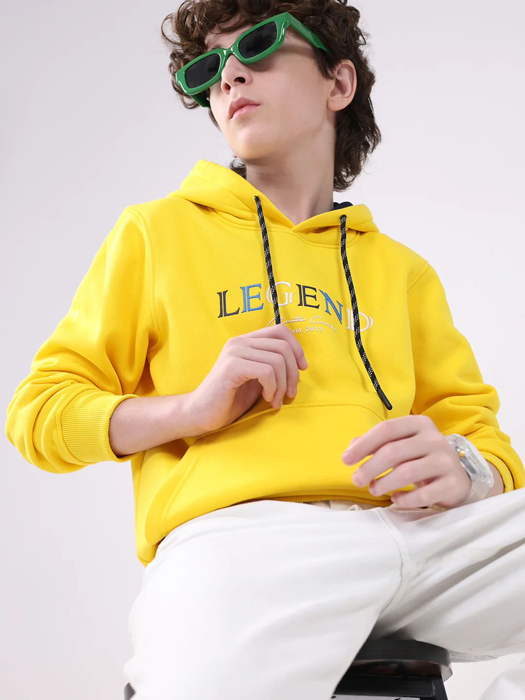 Boys Yellow Printed Hooded Full Sleeve Sweatshirt - Image 6