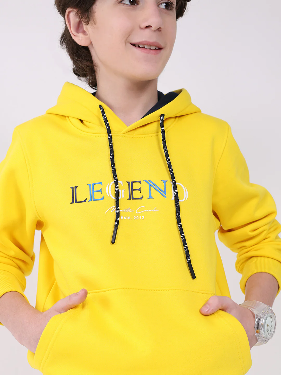 Boys Yellow Printed Hooded Full Sleeve Sweatshirt - Image 7