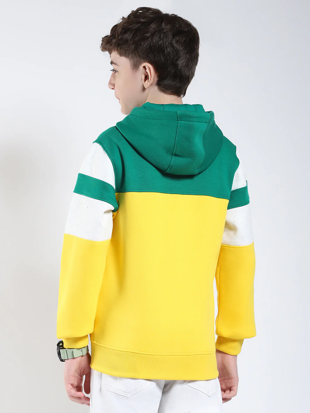 Boys Yellow Printed Hooded Full Sleeve Sweatshirt - Image 5