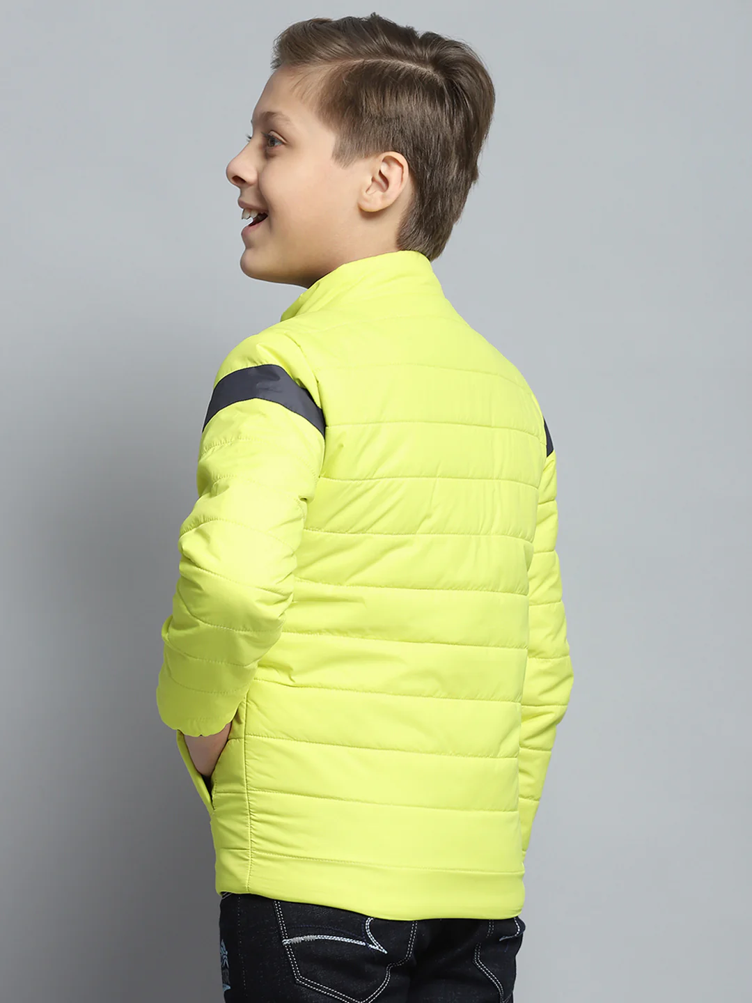 Boys Yellow Printed Mock Neck Full Sleeve Jacket - Image 5