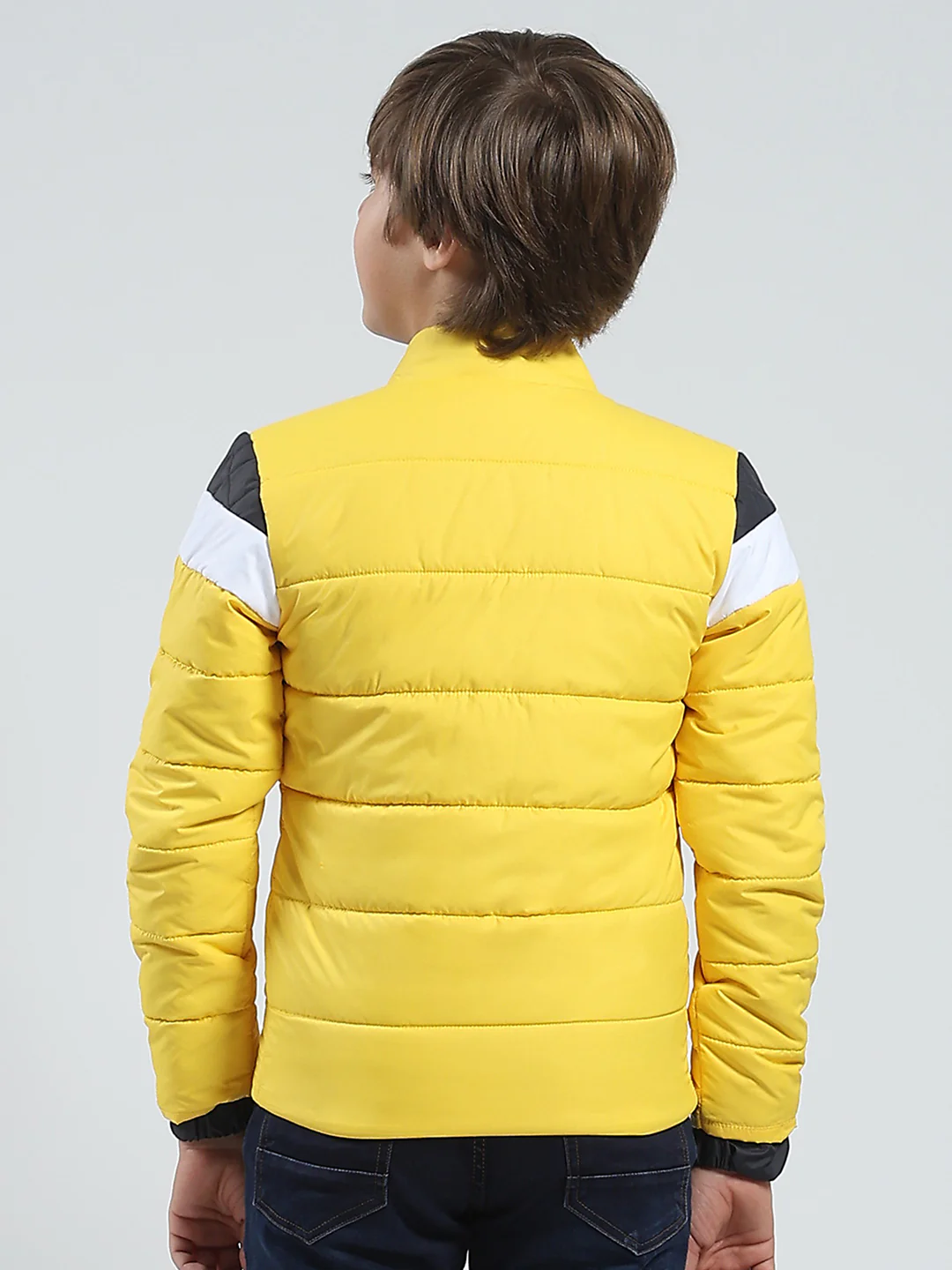 Boys Yellow Printed Mock Neck Full Sleeve Jacket - Image 5