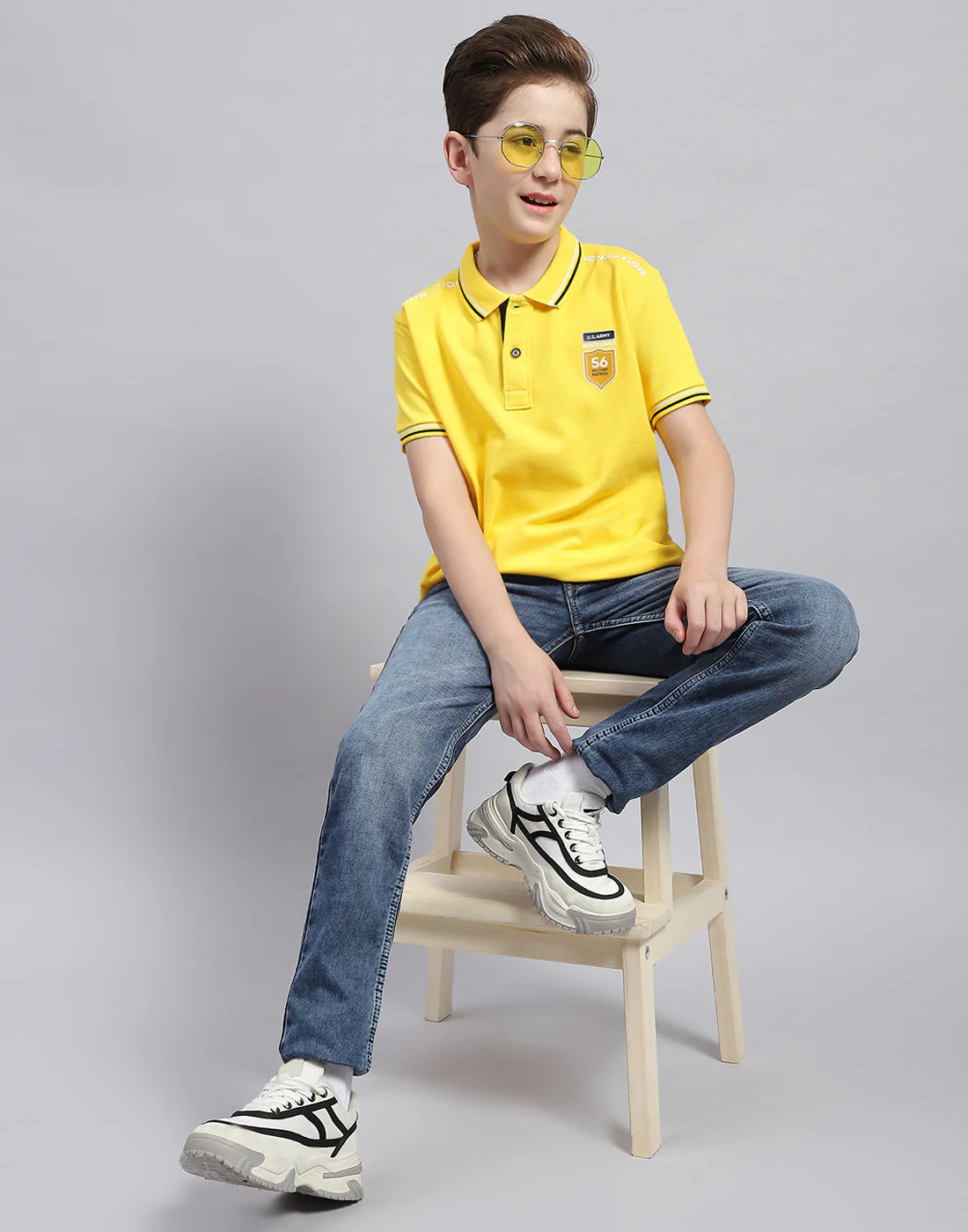 Boys Yellow Printed Polo Collar Half Sleeve T-Shirt - Image 2
