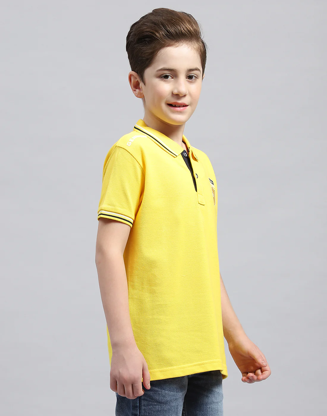 Boys Yellow Printed Polo Collar Half Sleeve T-Shirt - Image 4