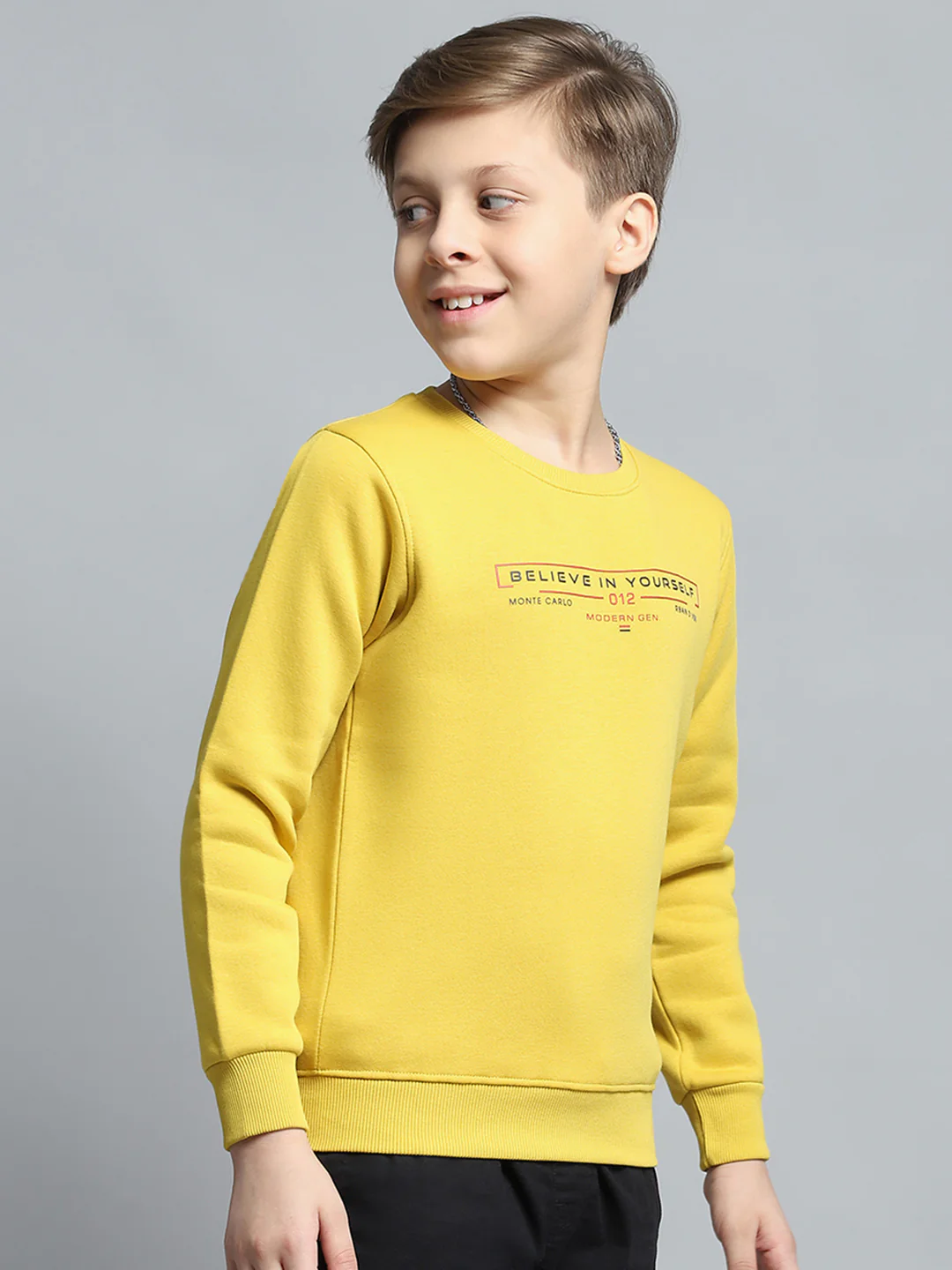 Boys Yellow Printed Round Neck Full Sleeve Pullover - Image 4