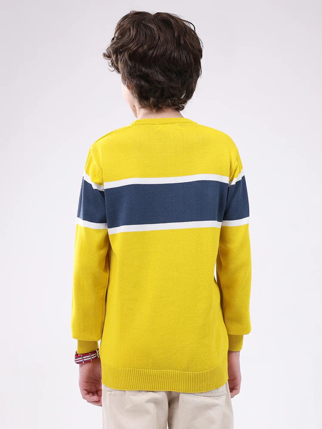 Boys Yellow Printed Round Neck Full Sleeve Pullover - Image 5