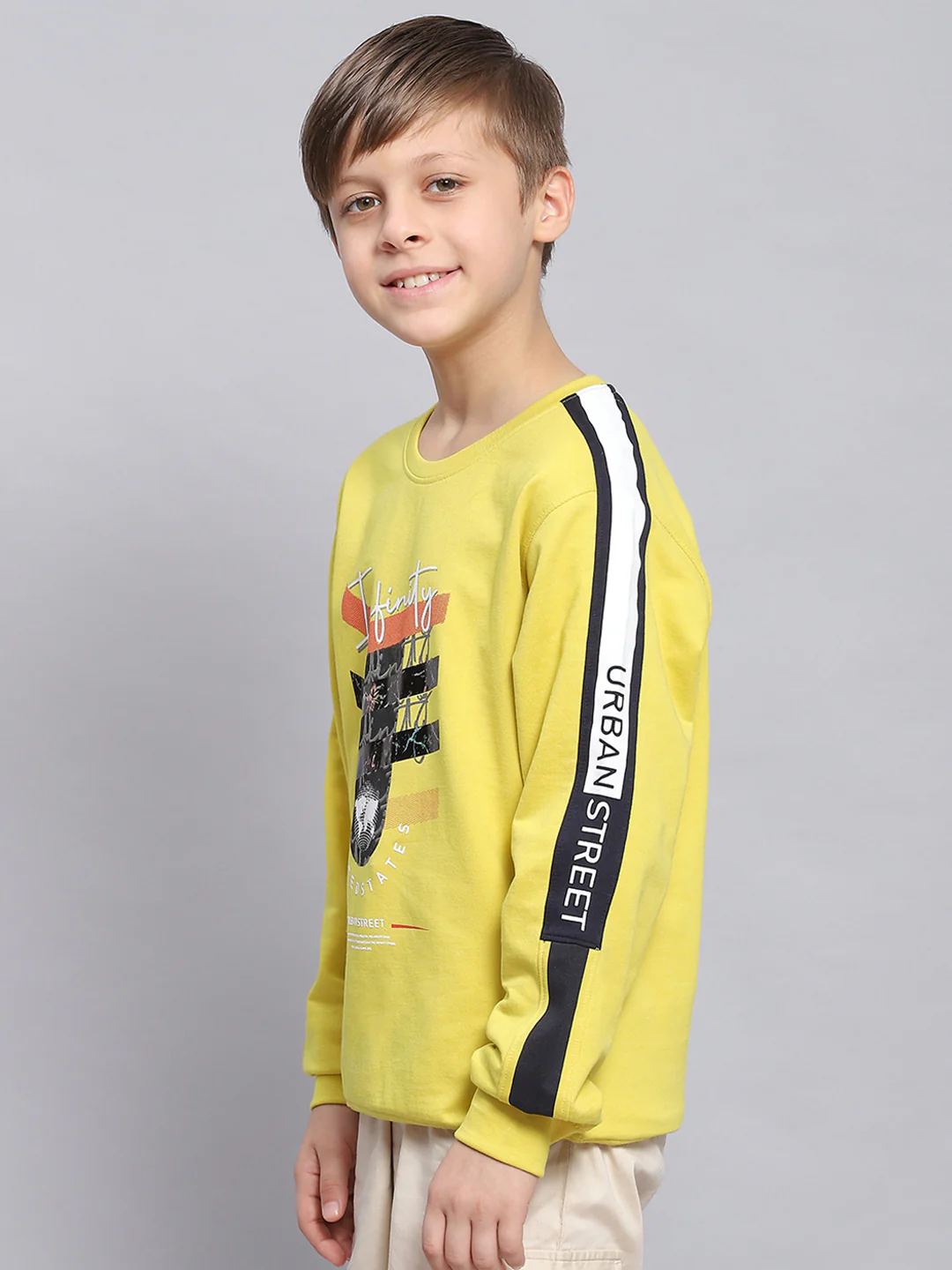 Boys Yellow Printed Round Neck Full Sleeve Sweatshirt - Image 3