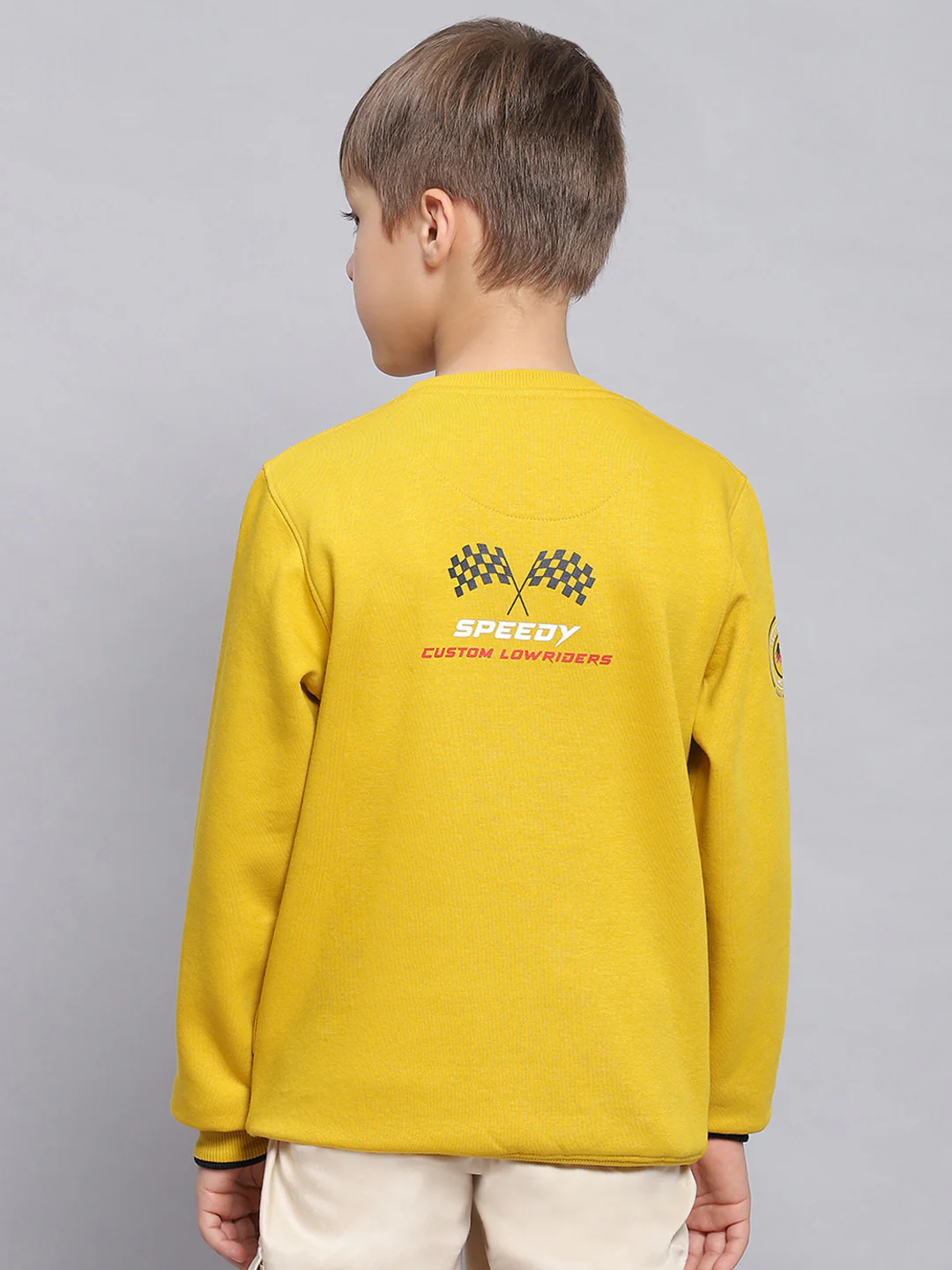 Boys Yellow Printed Round Neck Full Sleeve Sweatshirt - Image 5