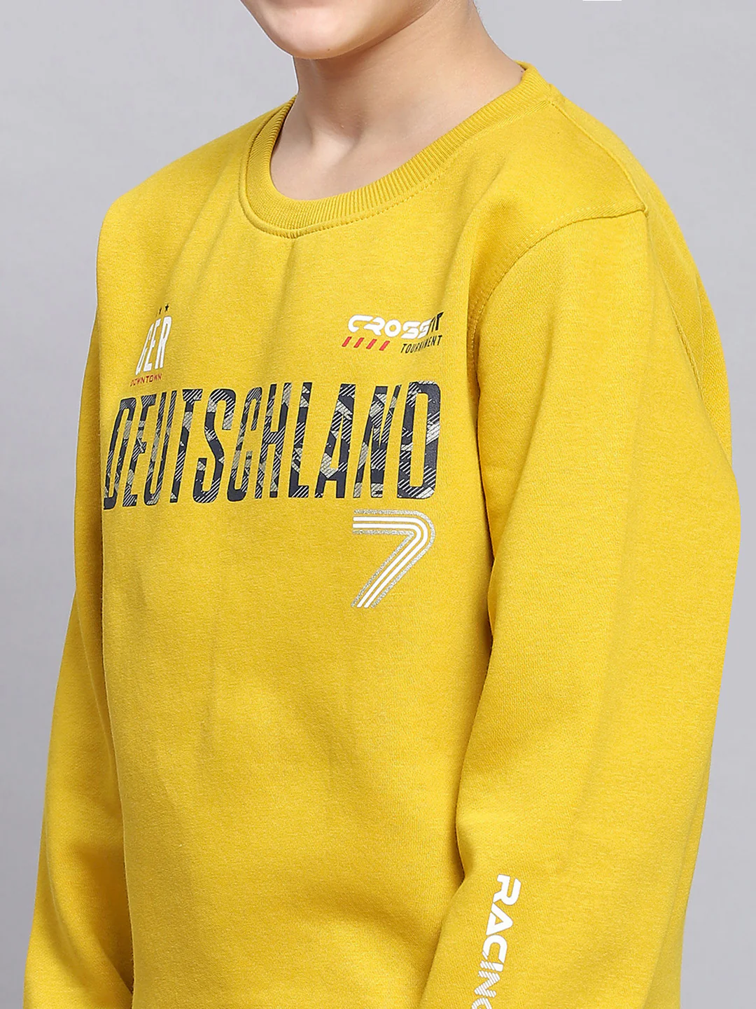 Boys Yellow Printed Round Neck Full Sleeve Sweatshirt - Image 6