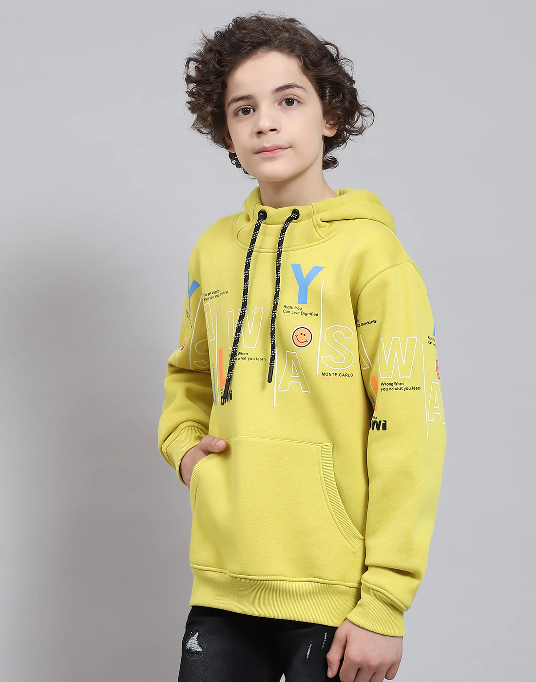 Boys Yellow Printed Round Neck Full Sleeve Sweatshirt - Image 5