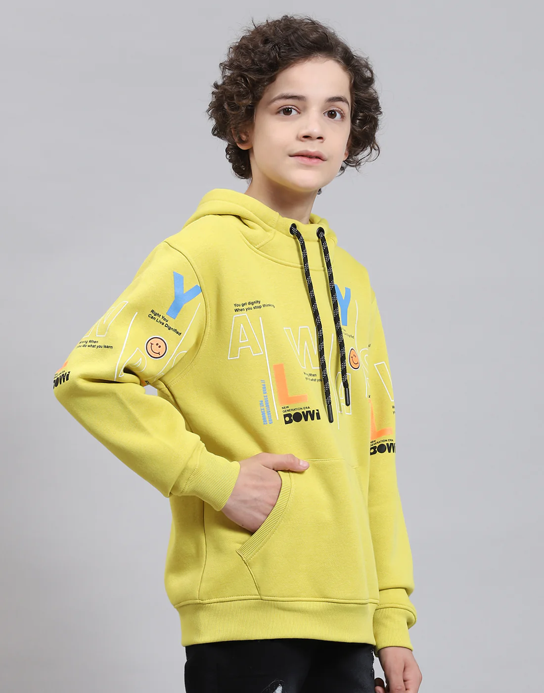 Boys Yellow Printed Round Neck Full Sleeve Sweatshirt - Image 6
