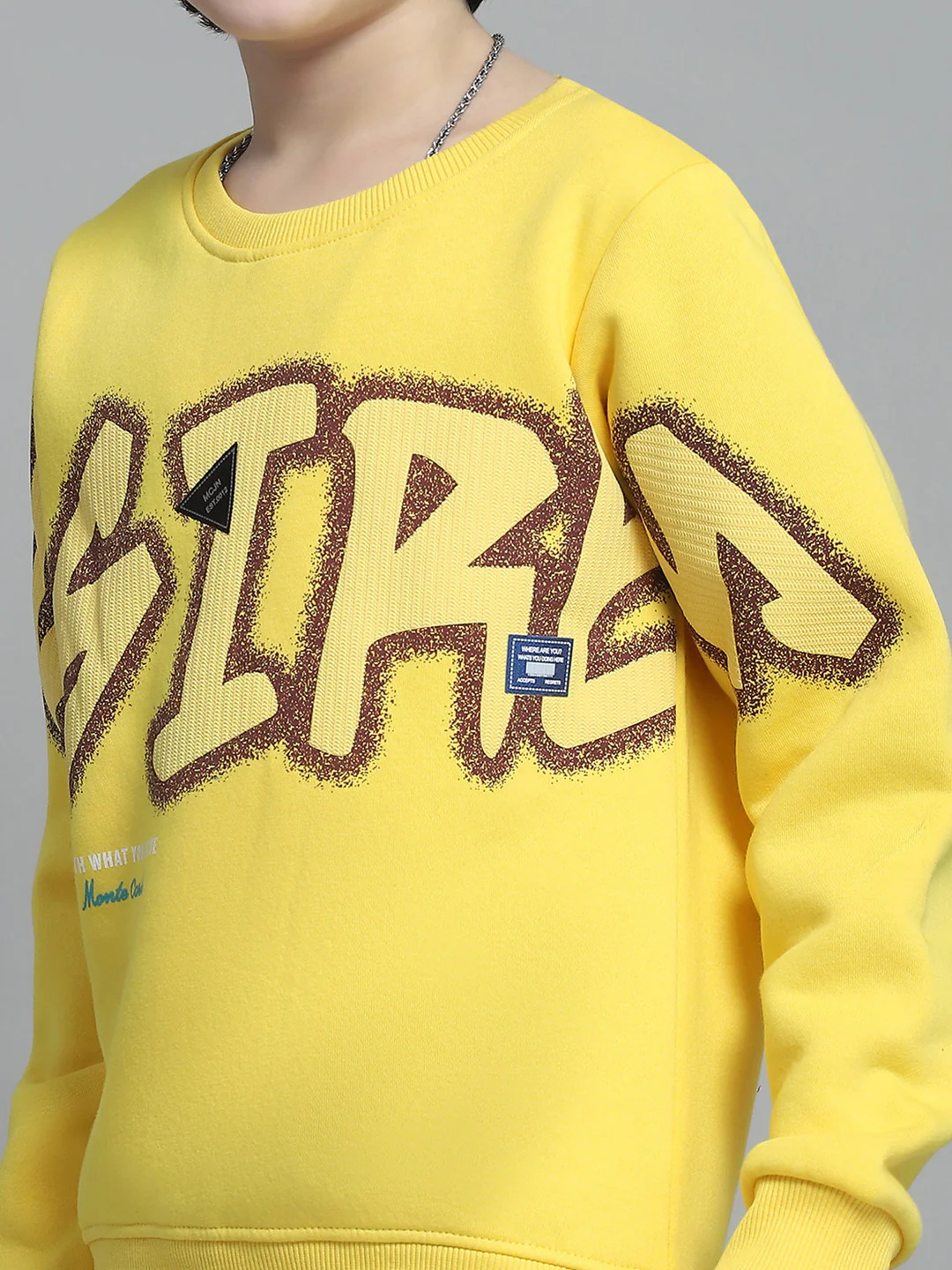 Boys Yellow Printed Round Neck Full Sleeve Sweatshirt - Image 7