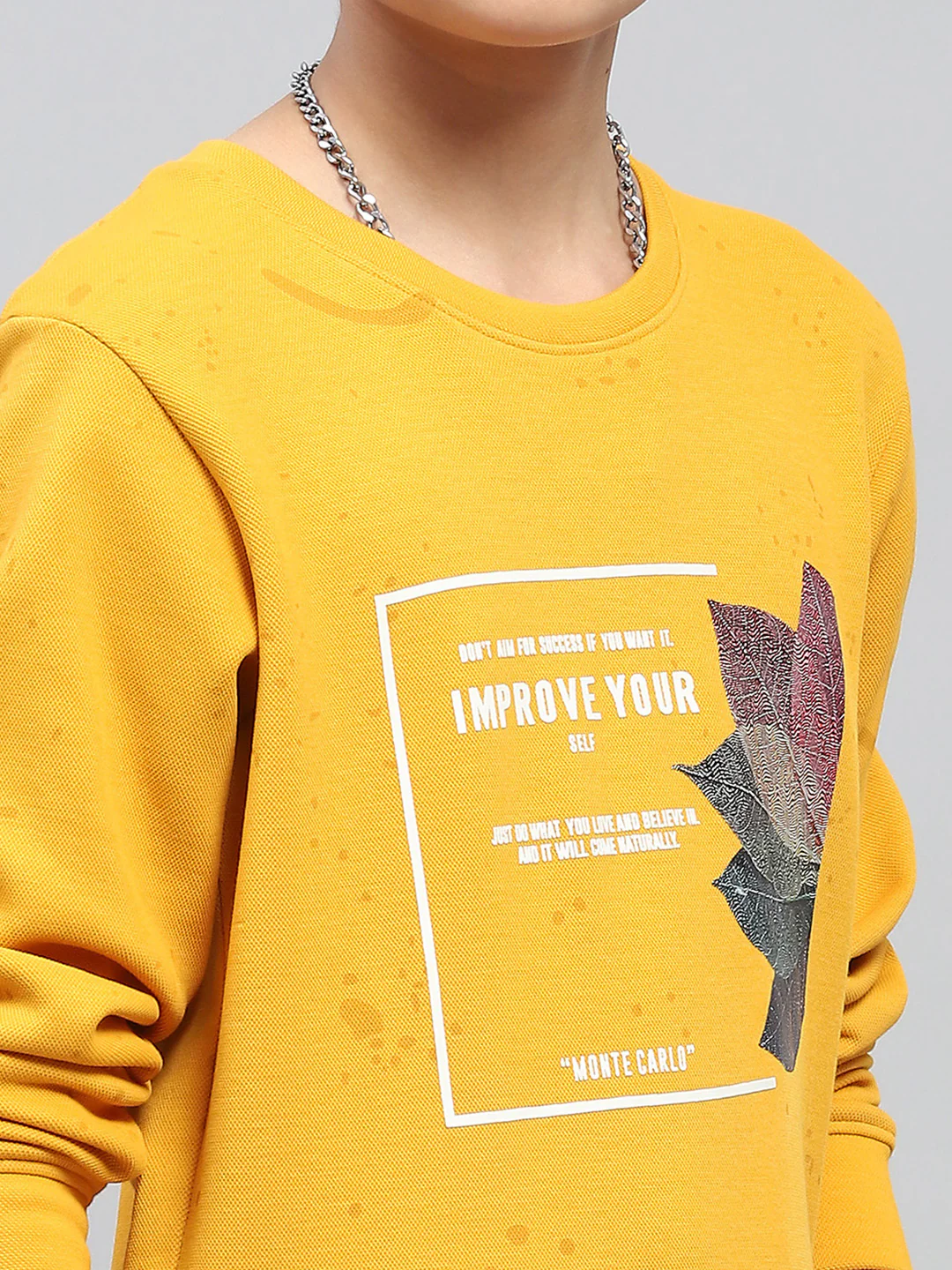 Boys Yellow Printed Round Neck Full Sleeve Sweatshirt - Image 6