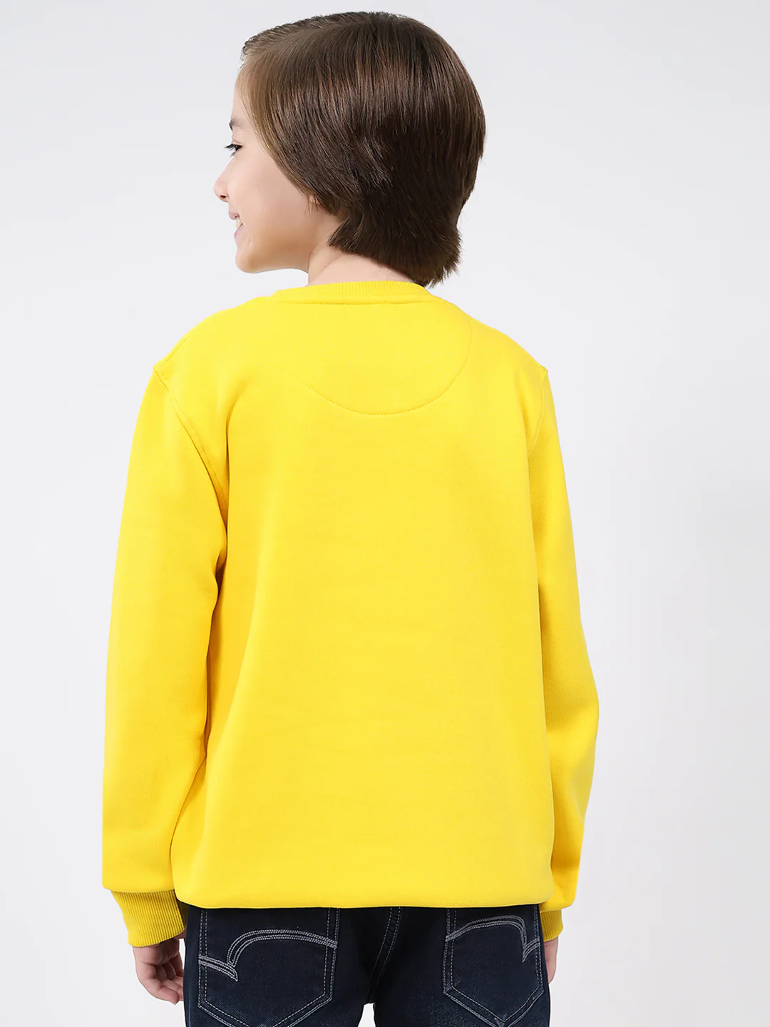 Boys Yellow Printed Round Neck Full Sleeve Sweatshirt - Image 5