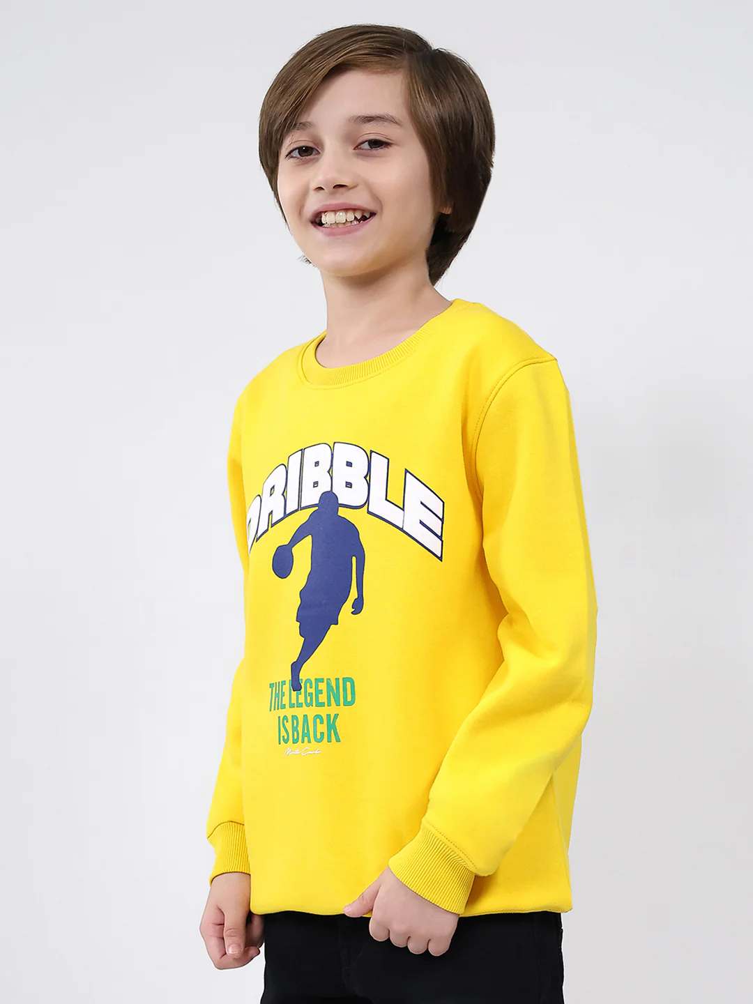 Boys Yellow Printed Round Neck Full Sleeve Sweatshirt - Image 3