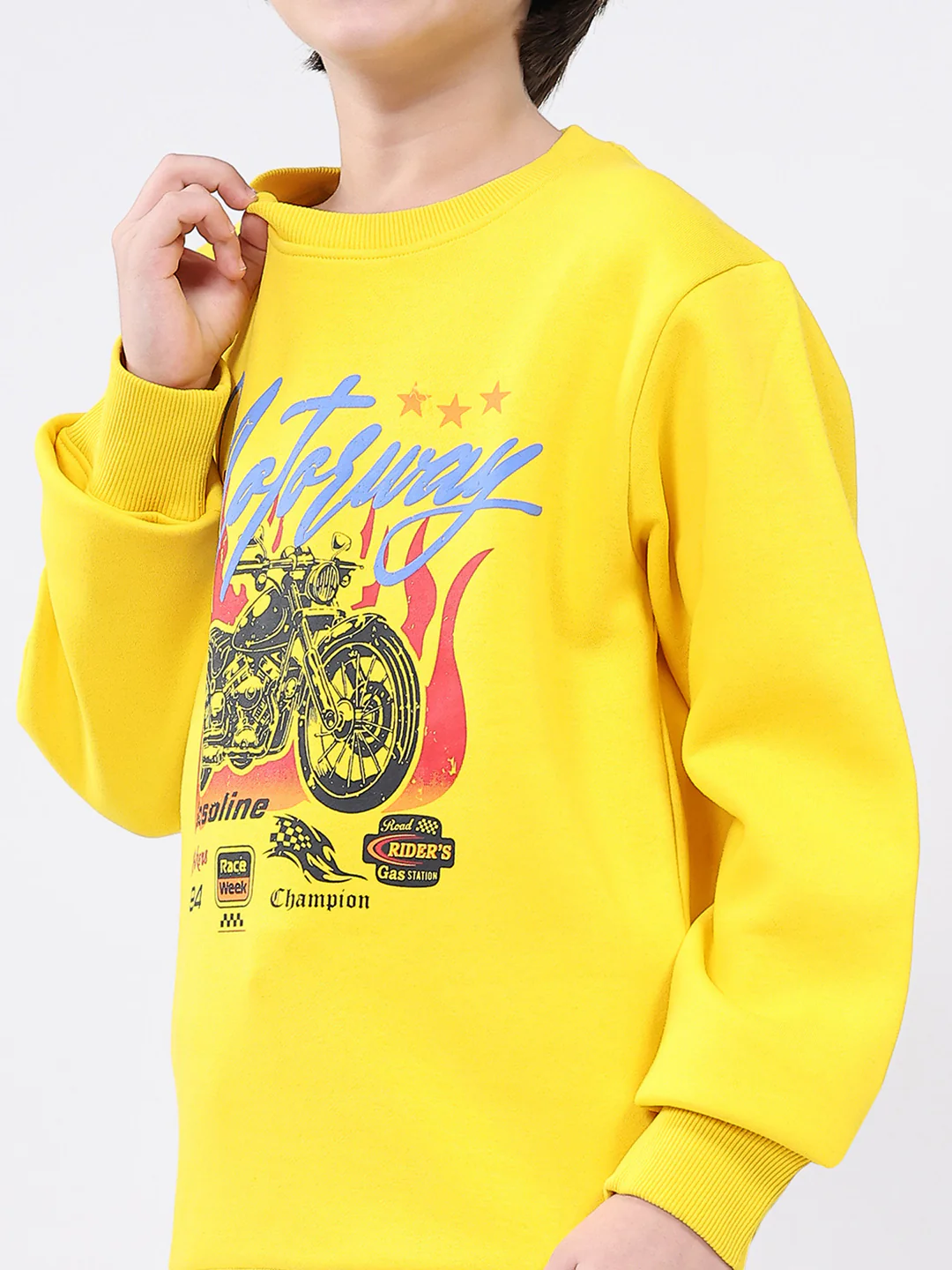 Boys Yellow Printed Round Neck Full Sleeve Sweatshirt - Image 6