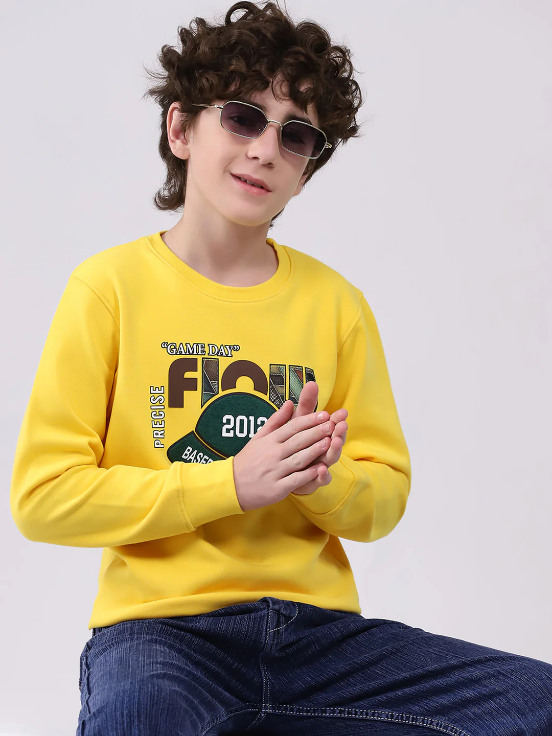 Boys Yellow Printed Round Neck Full Sleeve Sweatshirt - Image 6