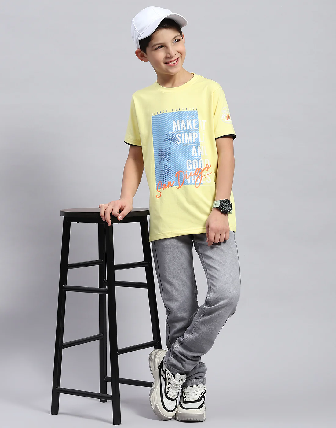 Boys Yellow Printed Round Neck Half Sleeve T-Shirt - Image 2