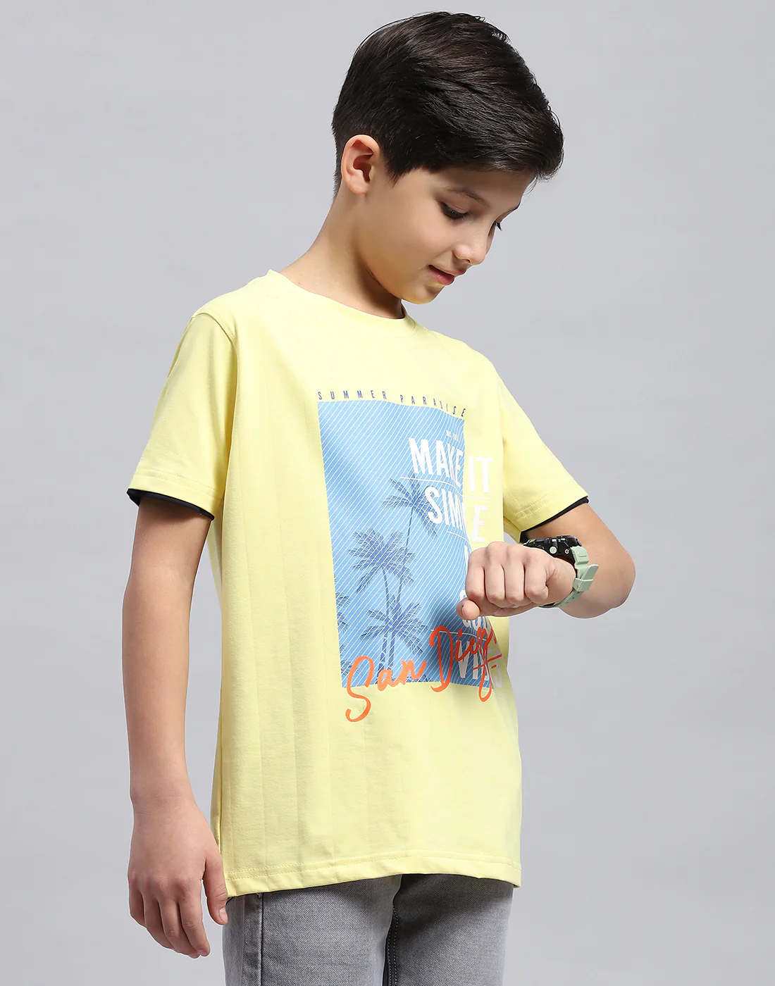 Boys Yellow Printed Round Neck Half Sleeve T-Shirt - Image 4