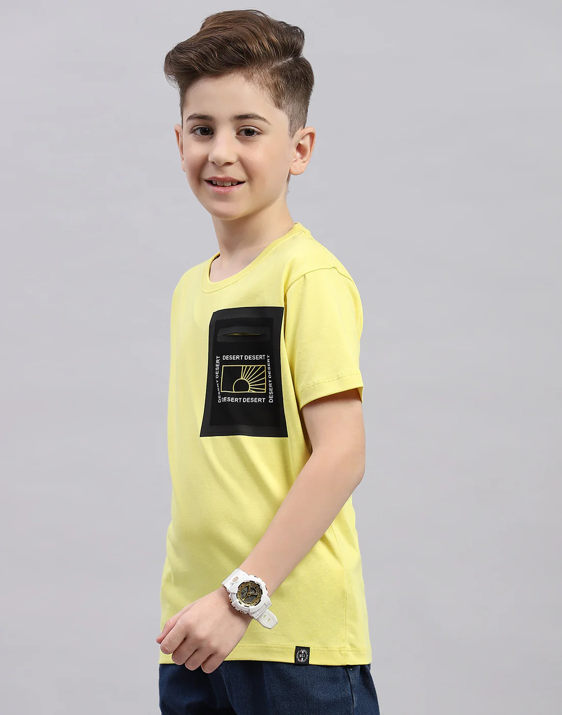 Boys Yellow Printed Round Neck Half Sleeve T-Shirt - Image 3